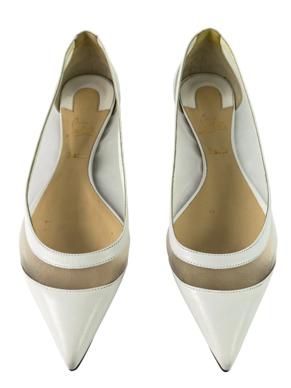 CHRISTIAN LOUBOUTIN White Leather Galativi Mesh Flats Made in Italy 36.5-6.5US